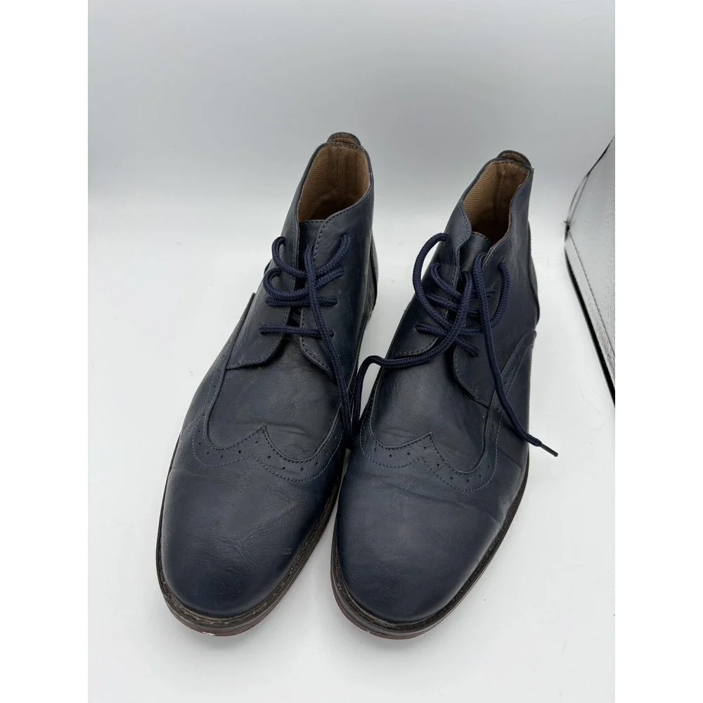 Mecca Boots Mens Size 12 Blue Faux Leather Chukka Wingtip Ankle Dress Casual